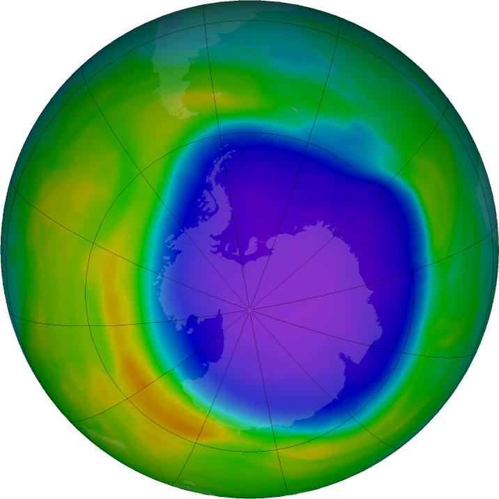 Antarctic ozone map for 19 October 2020